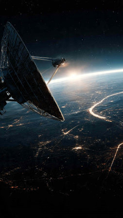 Satellite dish in space. Astronomy and space research concept.