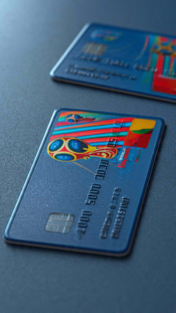 Credit card on a dark background. Close-up. Shallow depth of field.