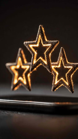 christmas stars on a black background, shallow depth of field.