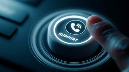 Close up of hand pressing the button with a phone support concept.