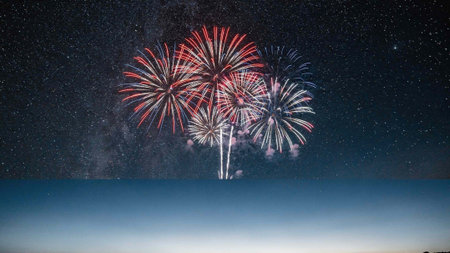 Colorful fireworks in the sky at night for celebration and anniversary.の写真素材