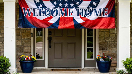 Welcome Home sign on the front door of a home in the USA