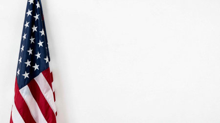 American flag on white background with copy space for text or image.