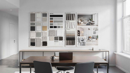 3d Illustration of a modern and bright office interior design.
