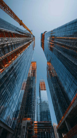 Low angle view of skyscrapers in Hong Kong, China.