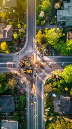 Aerial view of a road construction site in Seattle, Washington.