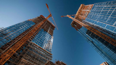 construction of high-rise buildings in Moscow against the blue sky