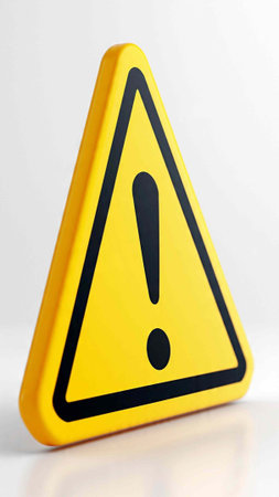 Warning triangle with exclamation mark on white background. 3d illustration