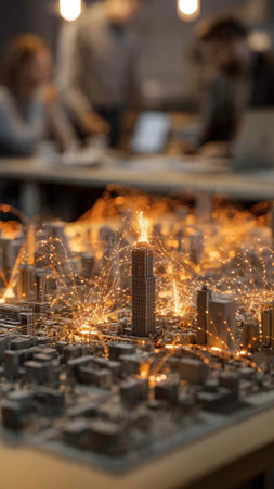 A closeup shot of an urban model with futuristic lighting effects