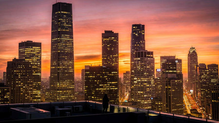 Manhattan skyline at sunset. New York is the most populous city in the United States