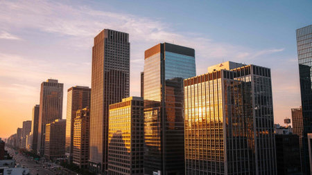 Skyline of Chicago downtown at sunset, Illinois, United States.