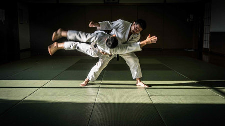 Tae Kwon Do student practicing in a martial arts school.
