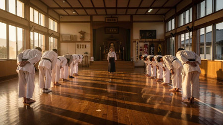 People practicing martial arts in a traditional dojo