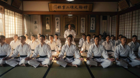 Japanese people practicing martial arts in a kimono, Tokyo, Japan