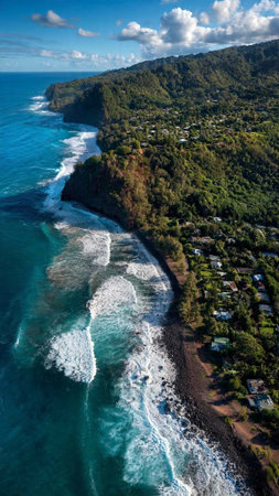 Aerial view of the coastline in Waikiki, Oahu, Hawaii