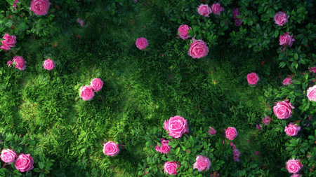Beautiful pink roses blooming in the garden. Nature background.