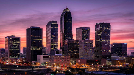 Houston, Texas, USA downtown skyline at dusk.              .