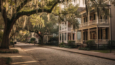 Historic houses in the historic Old Town of Savannah, Georgia.