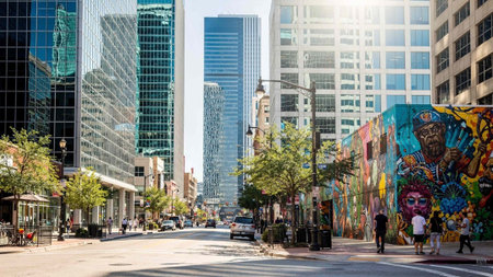 Street view of Downtown San Francisco, California, USA