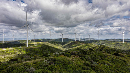 Wind Turbines on the Hillside in the Spanish Costa Rica