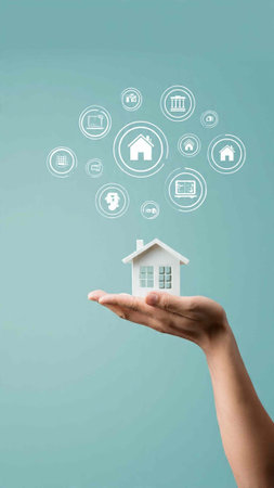 Real estate concept with a house in the palm of your hand.