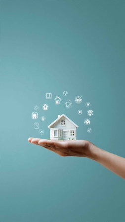 Real estate agent holding house model in her hand. Property insurance concept
