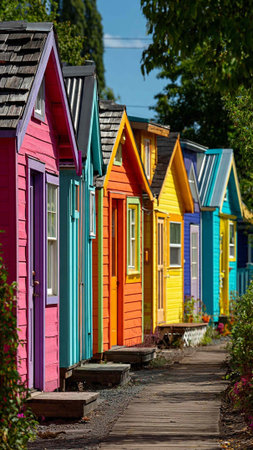 Colourful wooden houses in a row