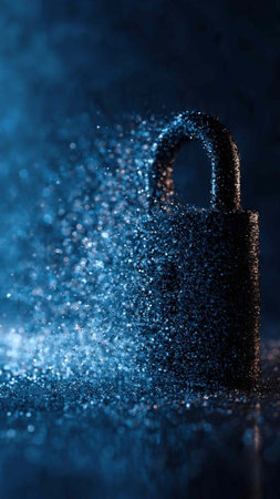 Closeup of a padlock with sparkles on a dark background