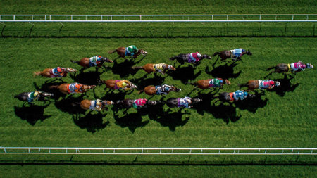 Horse race at the start of the race at the racetrack