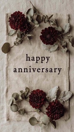 Happy Anniversary message with dried flowers and eucalyptus branches