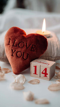 Valentine's day concept. Red heart and candles on a white background.