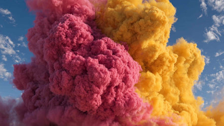 3d illustration of abstract background with cloud of pink and yellow smoke