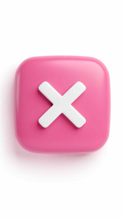 close up of a cross mark in a pink square on white background