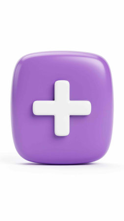 Purple Plus Button Isolated on a White Background. 3d Rendering