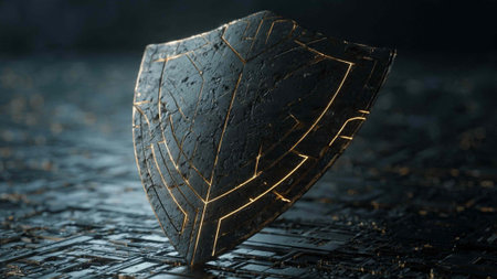 3d illustration of a metal shield on a black background. 3d rendering