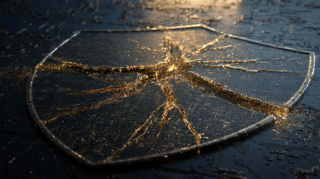 Broken glass on a black table. Close-up. Selective focus.