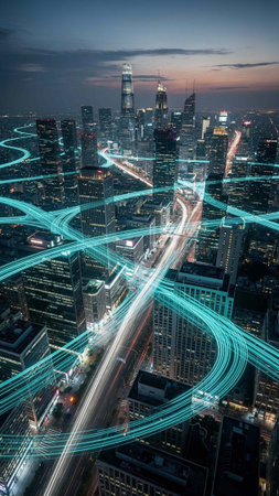 Highway in the city at night. Concept of business and technology.