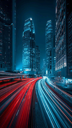 light trails on the modern building background in shanghai china.