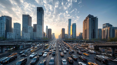 traffic in the city at sunset,shanghai china.