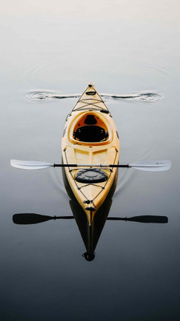 kayak on the water with reflection in the lake, beautiful photo digital picture