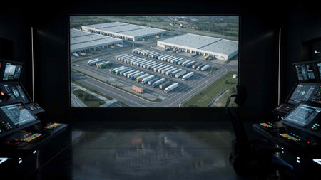 Airport control room with view on parking lot. 3d rendering