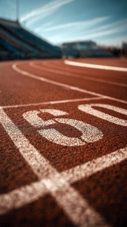 Running track with numbers in a stadium. Shallow depth of field.