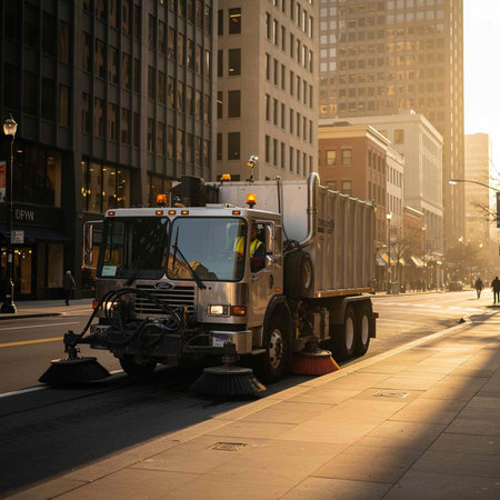 Garbage truck cleaning the street.