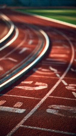 Running tracks in the stadium, close-up shot with shallow depth of field