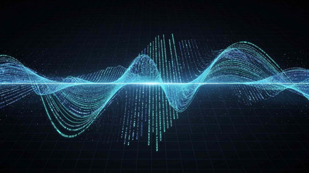 Digital sound wave abstract background, 3D rendering. Computer digital drawing.