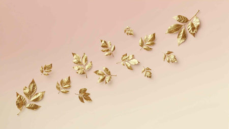 Golden leaves on pastel background. Minimal concept. Vector illustration