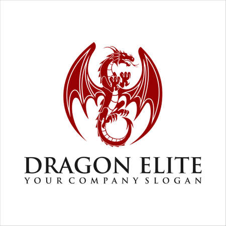 Dragon logo, Business card Elements for Brand Identity,Vector template. Illustration and vector of a traditional chinese dragon with fire. For shirt or apparel design, mascot, tattoo, logo, template, emblem, cutting sticker, new year and chinese zodiac sign. Yin and yang.のイラスト素材