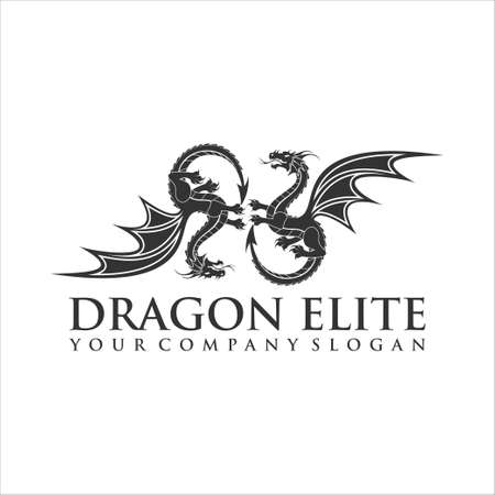 Dragon logo, Business card Elements for Brand Identity,Vector template. Illustration and vector of a traditional chinese dragon with fire. For shirt or apparel design, mascot, tattoo, logo, template, emblem, cutting sticker, new year and chinese zodiac sign. Yin and yang.のイラスト素材