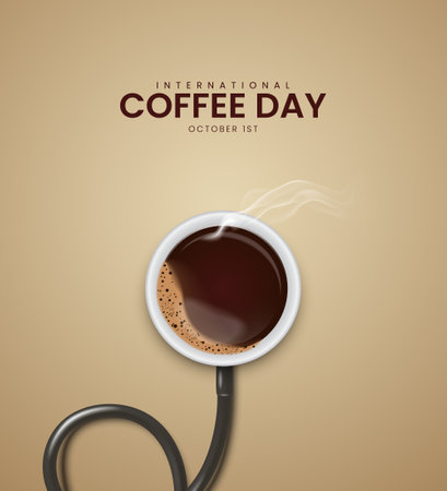 Coffee day poster with stethoscope and cup of coffeeのイラスト素材