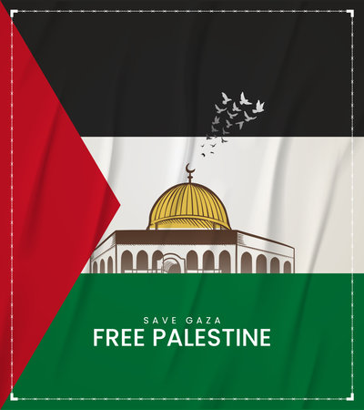 Free Palestine. Palestine Flag whit Al-Aqsa Mosque design for banner,social media,poster 3D Illustrationのイラスト素材